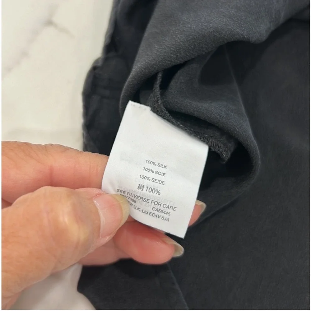 J. Crew Silk Ruffle Neck Long Sleeve‎ Black Blouse Top S-M